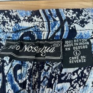 Vintage Nostalgia Broomstick Maxi Skirt Size L Blue Gray Print Boho